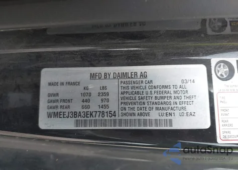 2014 Smart Fortwo Passion/Pure from USA, damaged, VIN WMEEJ3BA3EK778154